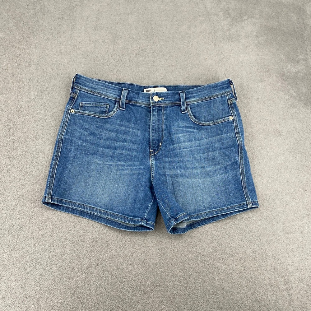 Levis Womens Medium Wash Denim Shorts Size 14 Blue Mid Rise Stretch Jean Shorts